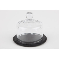 Assiette en ardoise naturelle avec couvercle en verre, MORRA, diamètre 10,5 cm | APS 984