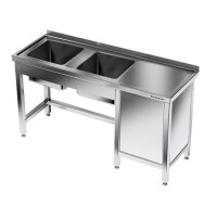 Table en acier inoxydable avec évier à 2 cuves 190x70x85 cm | FORGAST