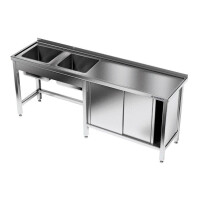 Table en acier inoxydable avec évier à 2 bacs 240x60x85 cm | FORGAST