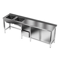 Table inox avec évier à 2 cuves 230x70x85 cm | FORGAST