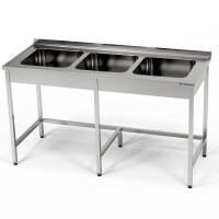 Table en acier inoxydable avec évier à 3 cuves 260x70x85 cm | FORGAST