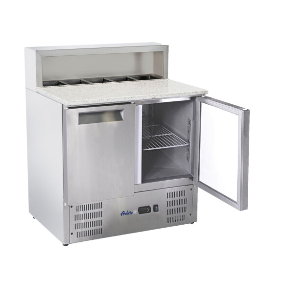 Table réfrigérée 2-portes pour pizza avec superstructure, 247 l, 90x70x107 cm, 2 portes | HENDI 236208