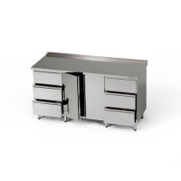 Table de travail en acier inoxydable avec placard et 2 blocs de 3 tiroirs 190x70x85 cm | FORGAST