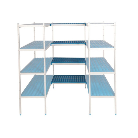 Rayonnage de liaison à 4 tablettes prof. 50 cm 1PD-54+4P-135+4P-145+16UM | ALUSHELF 50500