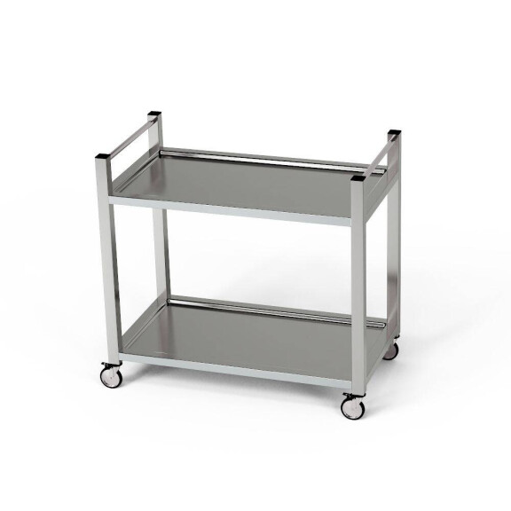 Chariot de service en acier inoxydable à 2 niveaux avec poignée verticale 100x70x85 cm | FORGAST