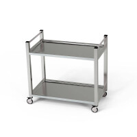 Chariot de service en acier inoxydable à 2 étagères avec poignée verticale 120x60x85 cm | FORGAST