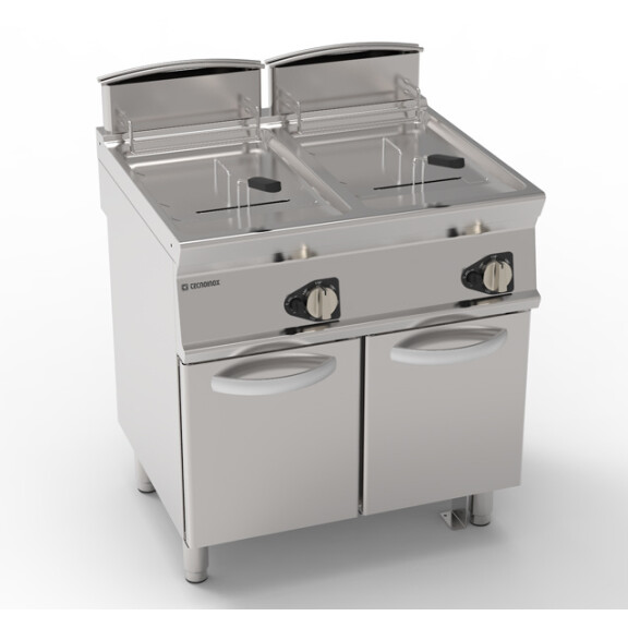 Friteuse à gaz à double cuve 2 x 17 l 33 kW avec base fermée et zone froide | TECNOINOX 713129