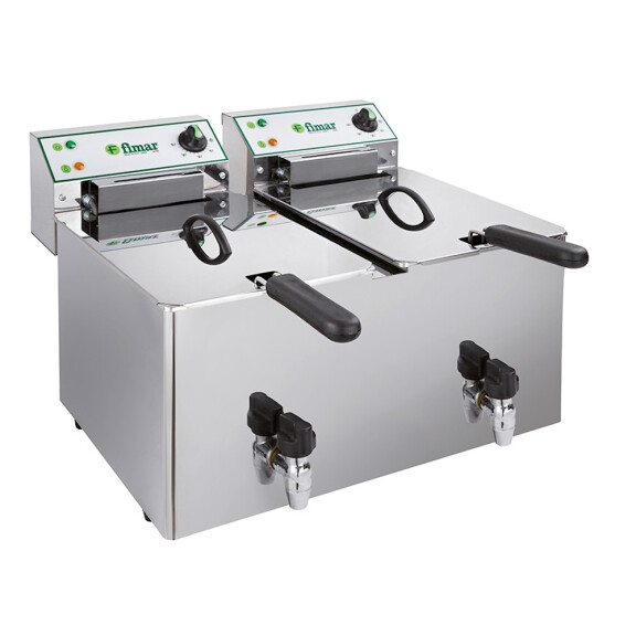 Friteuse électrique à 2 cuves avec robinet, 2x8 L, 6 kW, 230 V | FIMAR FR88RN