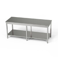 Table de travail centrale en acier inoxydable avec étagère 270x80x85 cm | FORGAST