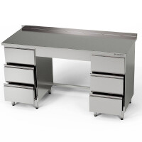 Table de travail en acier inoxydable avec 2 blocs de 3 tiroirs 160x70x85 cm | FORGAST