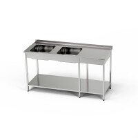 Table en acier inoxydable avec évier à 2 cuves 180x70x85 cm | FORGAST