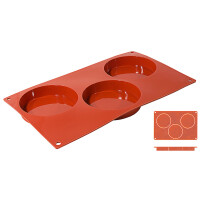 Moule à biscuits en silicone, revêtement antiadhésif, 3 cavités rondes 10x2 cm | CONTACTO 6641/100