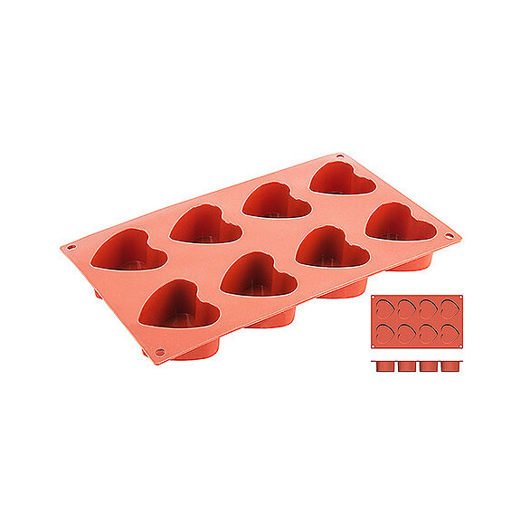 Moule pour biscuits en forme de cœur, en silicone, 8 cavités 30 x 17,5 cm | CONTACTO 6648/060