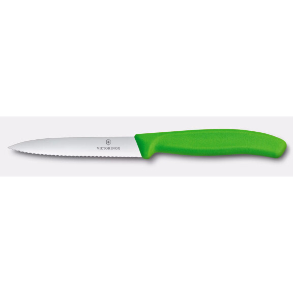 Couteau à légumes et fruits Swiss Classic, lame dentelée, vert, long. lame 10 cm | VICTORINOX 6.7734.C1
