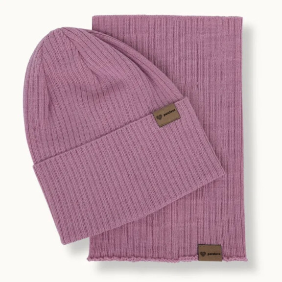 Patulove Merino set całoroczny - czapka i komin LILAC