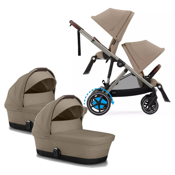 Cybex e-Gazelle elektryczny wózkek dziecięcy bliźniaczy zestaw 2w1 / Almond Beige