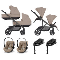 Anex Modu Double wózek dziecięcy dla bliźniąt zestaw 2x gondola 2x spacerówka 2x fotelik 0-13 kg Cybex Cloud G 2x baza isofix / Rooty