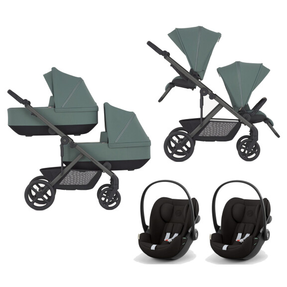 Anex Modu Double wózek dziecięcy dla bliźniąt zestaw 2x gondola 2x spacerówka 2x fotelik 0-13 kg Cybex Cloud G / Greeny