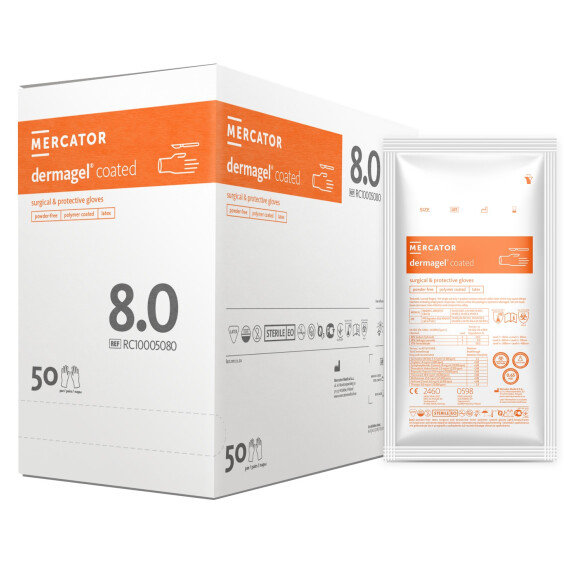 Csomag 8x [TO CHECK] Mercator Dermagel Coated steril latex kesztyű 50 pár  100 db, Nem, 8