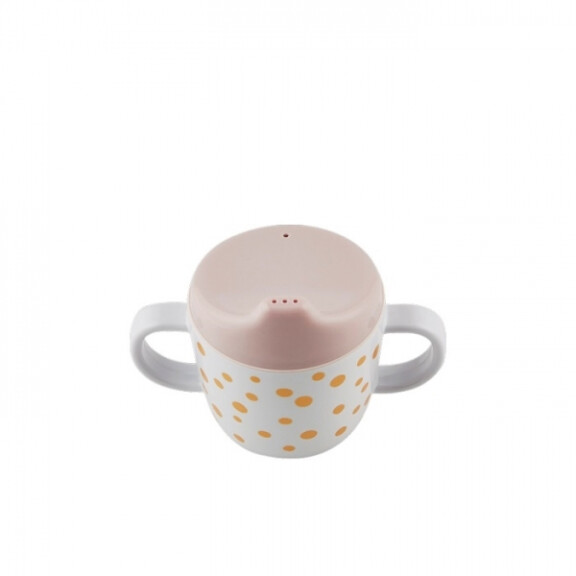 Done by Deer  -  Dots Kubek Melaminowy z Ustnikiem Gold/powder Pink