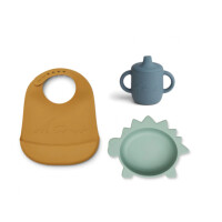Liewood  -  Silikonowy zestaw jedzeniowy connor baby dining set - dino peppermint multi mix
