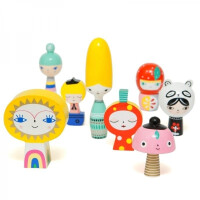Petit Monkey - Petit Monkey  -  mr Sun & Friends Klocki Lalki Drewniane 8 Szt.