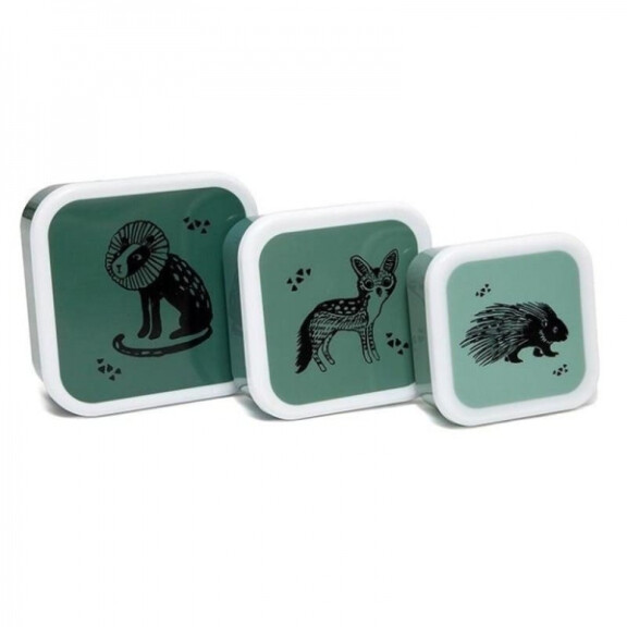 Petit Monkey - Petit Monkey  -  3 Śniadaniówki Lunchboxy Black Animals Salie