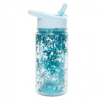  Petit Monkey  -  Bidon Transparentny ze Składanym Ustnikiem Glitter Dusty Aqua
