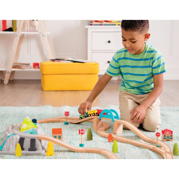 B.toys  -  Wood & Wheels Wooden Train Set in a Bucket – górska kolejka