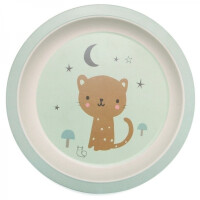 Petit Monkey  -  Bambusowy Talerzyk Płaski z Rantem Leopard Mint