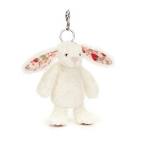 Jellycat - zawieszka do torby breloczek do kluczy Króliczek z Kwiecistymi Uszami Kremowy „berry” 18 cm