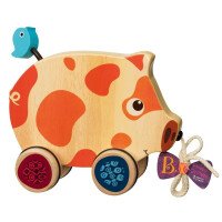 B.toys  -  Happy go Piggy  -  Drewniana Świnka do Ciągnięcia na Sznurku