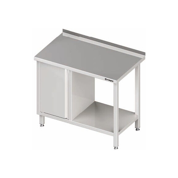 Stół przyścienny z szafką z drzwiami skrzydłowymi po lewej stronie i półką 900x600x850 mm | STALGAST, 980506090