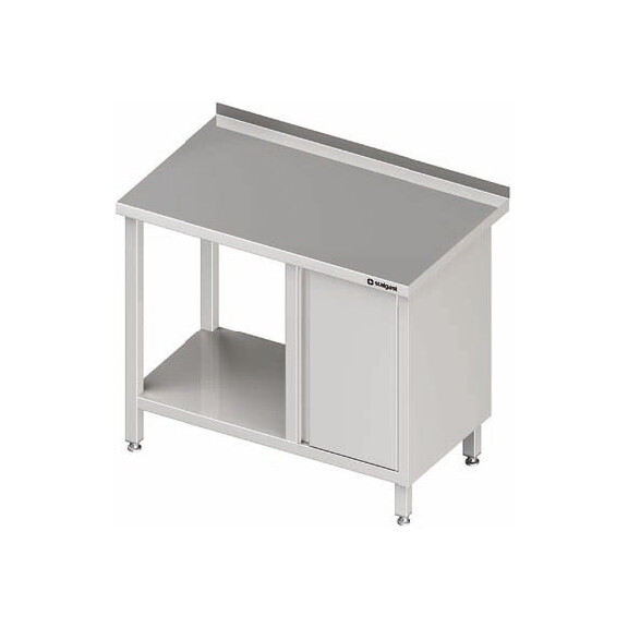 Stół przyścienny z szafką z drzwiami skrzydłowymi po prawej stronie i półką 900x700x850 mm | STALGAST, 980517090