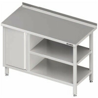 Stół przyścienny z szafką z drzwiami skrzydłowymi po lewej stronie i dwiema półkami 1000x600x850 mm | STALGAST, 980526100