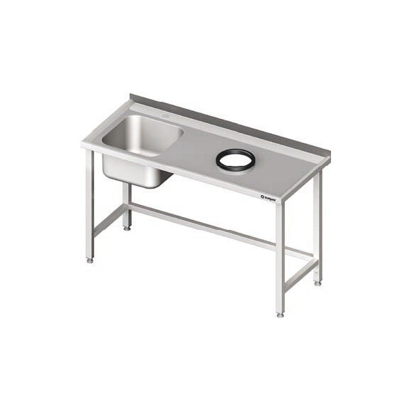 Stół ze zlewem z lewej strony i otworem na odpadki kuchenne 1700x700x850 mm | STALGAST, 980947170
