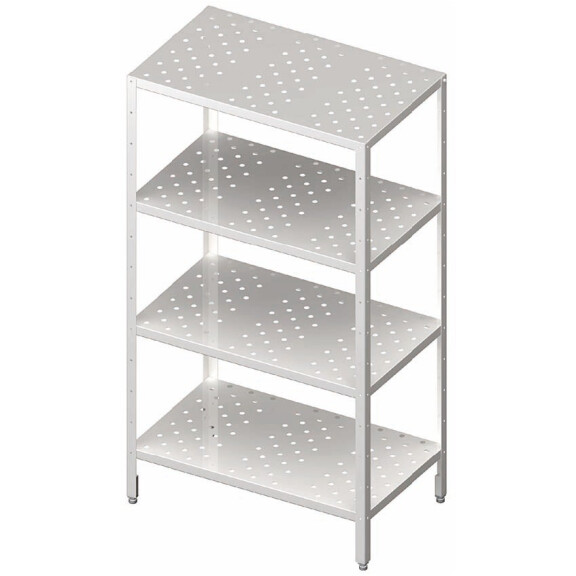 Regał magazynowy, cztery półki perforowane, nogi z kątownika 700x700x1800 mm | STALGAST, 981897070