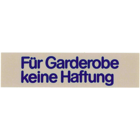 Tabliczka samoprzylepna „Für Garderobe keine Haftung” | CONTACTO, 7673/019