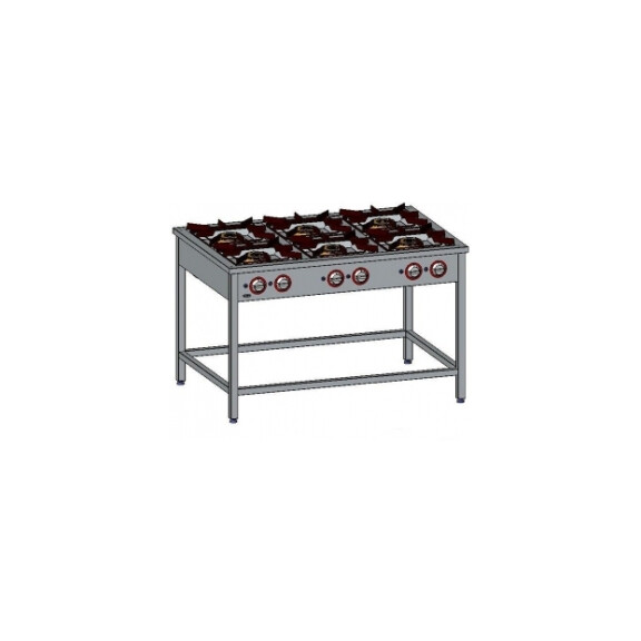 Kuchnia gazowa 130x90x85 cm z palnikiem zapalającym oraz z szafką, 6 palników: 32,5 kW | EGAZ, TGP-632.II