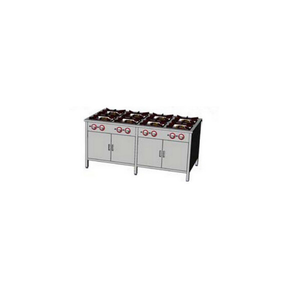 Kuchnia gazowa 176x90x85 cm z palnikiem zapalającym, 8 palników: 2x3,4+3x5+2x6,5+1x8 kW | EGAZ, TGP-845.II