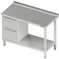 Stół przyścienny z półką oraz blokiem dwóch szuflad po lewej stronie 1400x700x850 mm | STALGAST, 980267140