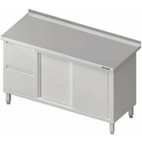 Stół przyścienny z blokiem dwóch szuflad po lewej stronie i szafką z drzwiami suwanymi 1400x700x850 mm | STALGAST, 980347140