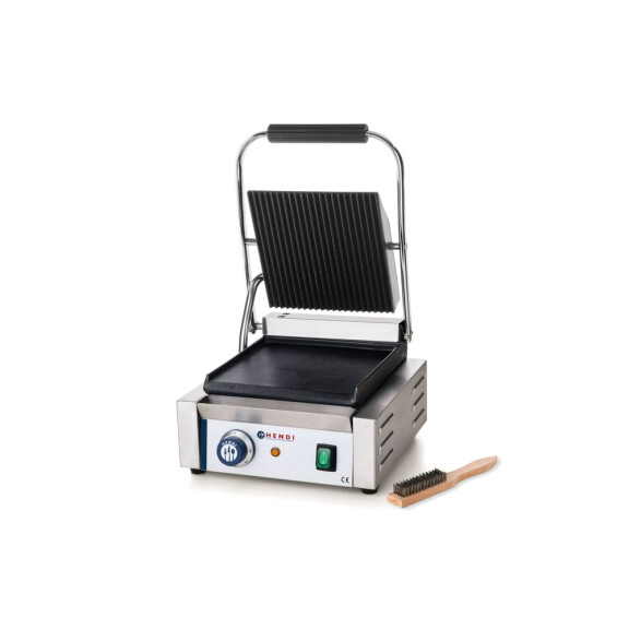 Grill kontaktowy pojedynczy, góra ryflowana – dół gładki, 1,8 kW | HENDI, 263600