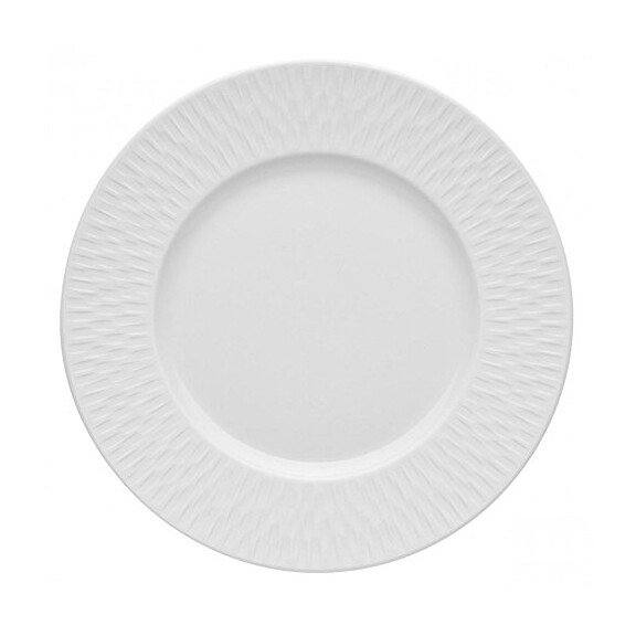 Talerz płaski z białej porcelany, rant zdobiony 33 cm | DEGRENNE, Boreal Satin