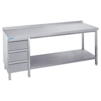 Stół do pracy 1400x600x900 mm z półką, blokiem 3 szuflad i blatem z rantem tylnym | RILLING, ATZ 0614C S3L0