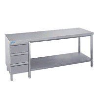Stół do pracy 1000x600x900 mm z półką, blokiem 3 szuflad i blatem bez rantu tylnego | RILLING, ATZ 0610A S3L0