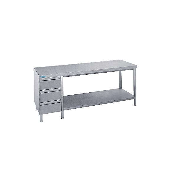 Stół do pracy 1400x600x900 mm z półką, blokiem 3 szuflad i blatem bez rantu tylnego | RILLING, ATZ 0614A S3L0