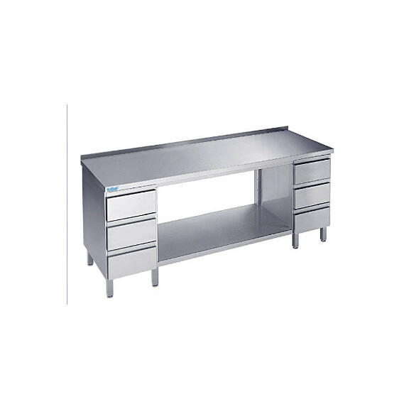 Stół do pracy 1200x600x900 mm z półką, 2 blokami 3 szuflad i blatem z rantem tylnym | RILLING, ATZ 0612C S3B0