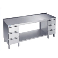 Stół do pracy 1400x600x900 mm z półką, 2 blokami 3 szuflad i blatem z rantem tylnym | RILLING, ATZ 0614C S3B0