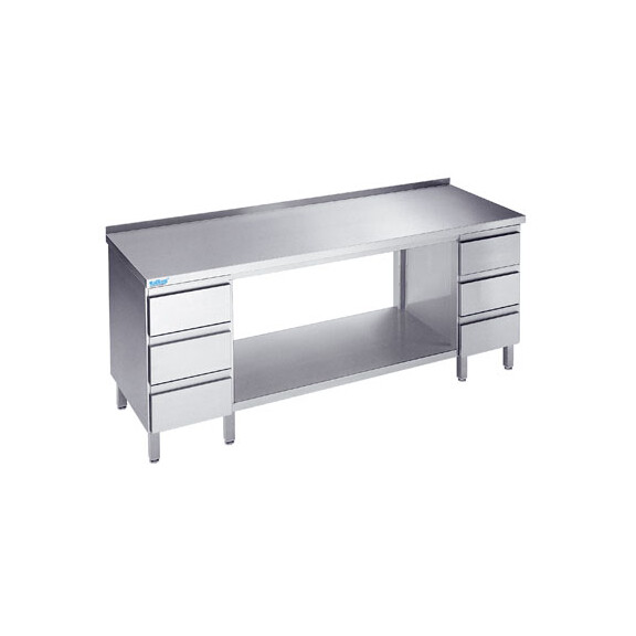 Podstawa stołu do pracy 1600x600x850 mm z półką, 2 blokami 3 szuflad i bez blatu | RILLING, ATZ 0616U S3B0